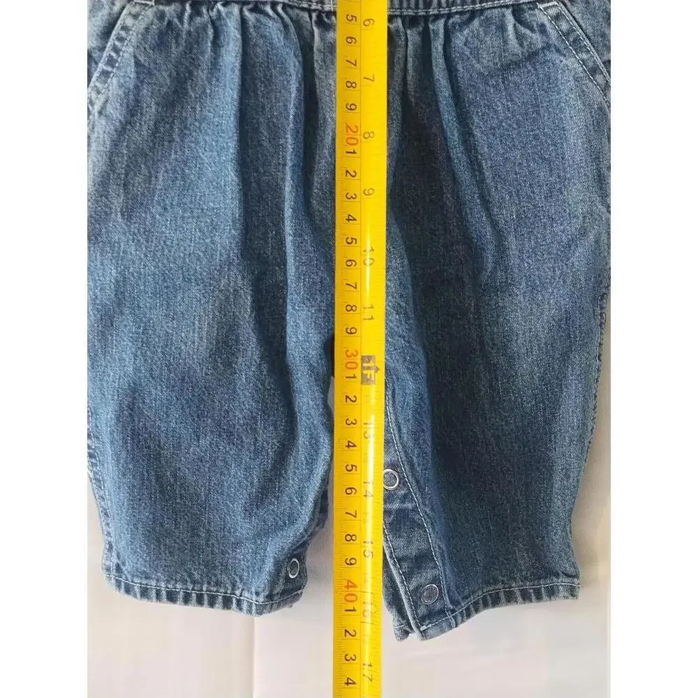 Vtg OSHKOSH B'GOSH 18M Baby OVERALL Bib Denim VestBak Blue Denim Pink‎ Logo Snap